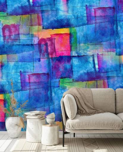 Aquarel kubus abstracte kunst behang