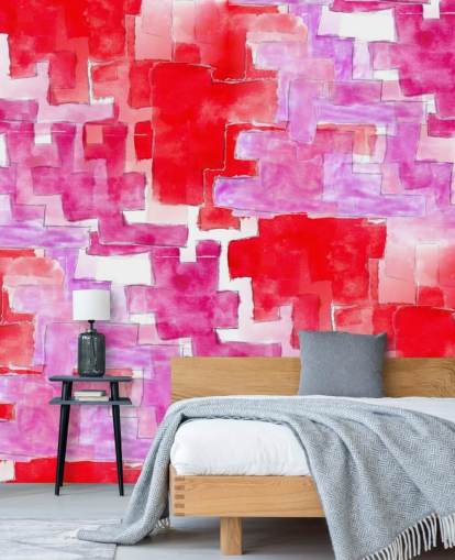 Blauw en roze abstract behang