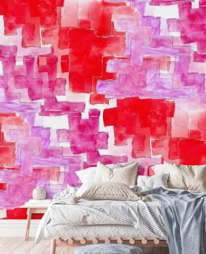Blauw en roze abstract behang