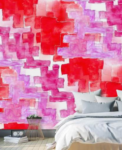 Papel pintado abstracto azul y rosa