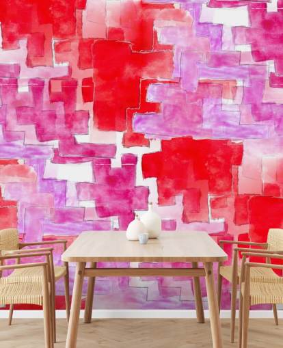 Blauw en roze abstract behang