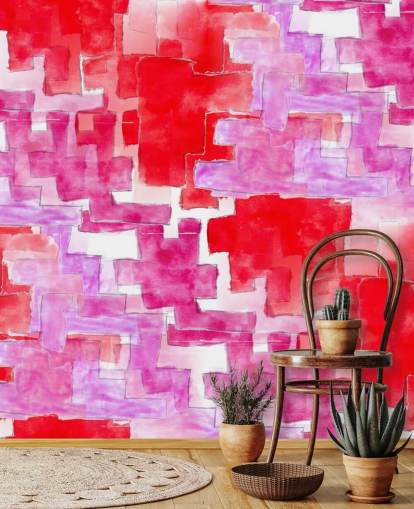 Blauw en roze abstract behang