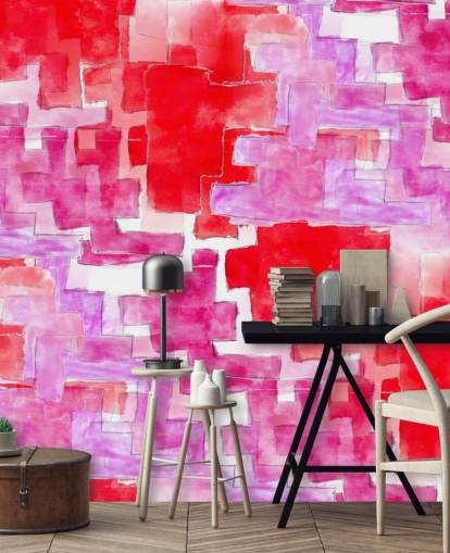 Blauw en roze abstract behang