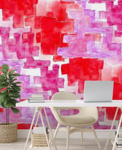 Papel pintado abstracto azul y rosa