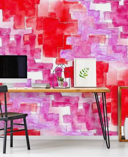 Blauw en roze abstract behang