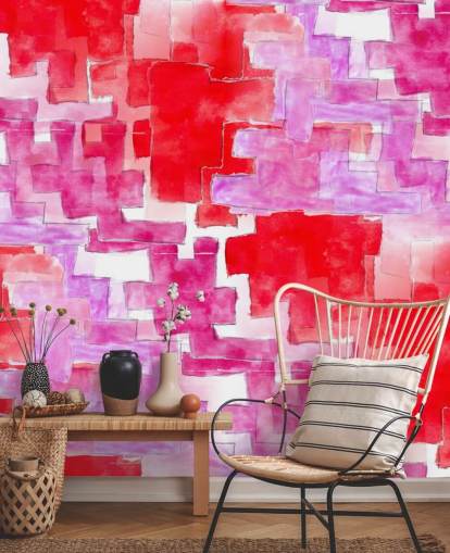 Blauw en roze abstract behang