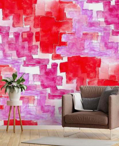 Papier Peint Abstrait Bleu et Rose