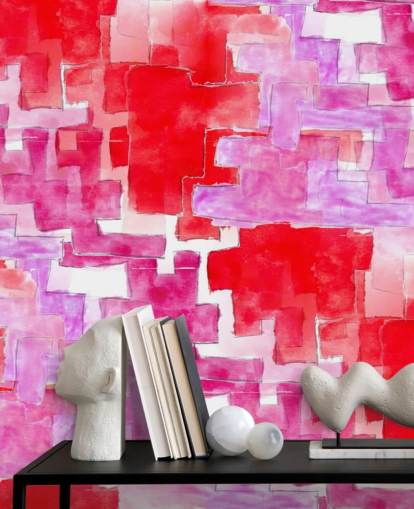 Carta da parati astratta blu e rosa