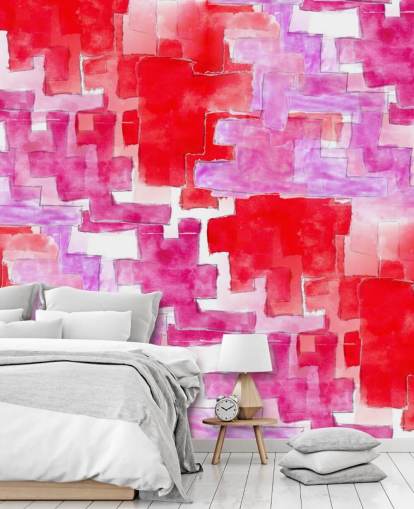 Blauw en roze abstract behang