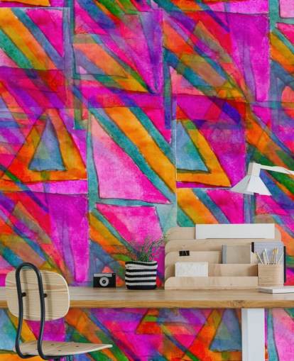 papel de parede de arte abstrata rosa, laranja e verde