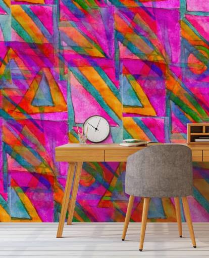 papel de parede de arte abstrata rosa, laranja e verde