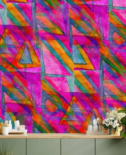 pink, orange and green abstract art wallpaper