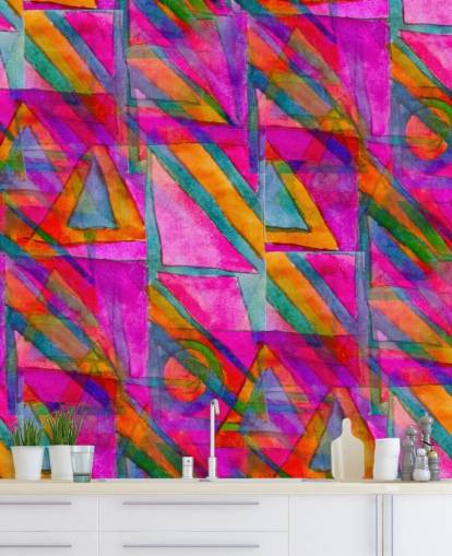 pink, orange and green abstract art wallpaper