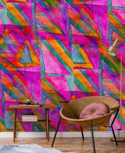 pink, orange and green abstract art wallpaper