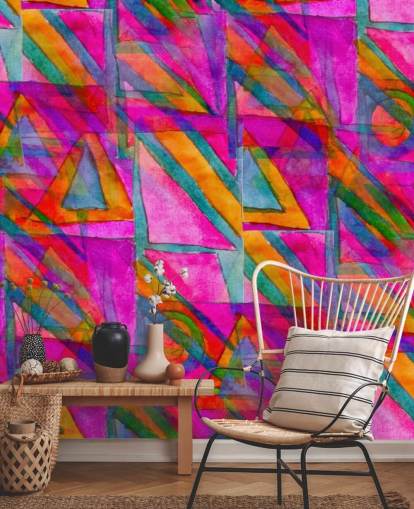 roze, oranje en groen abstracte kunstbehang roze, oranje en groen abstracte kunstbehang