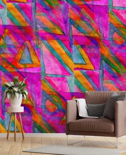 papel pintado de arte abstracto rosa, naranja y verde papel pintado de arte abstracto rosa, naranja y verde