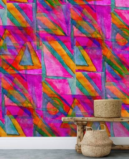 papel de parede de arte abstrata rosa, laranja e verde