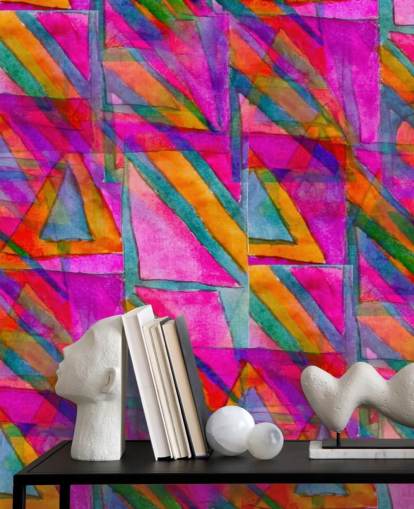 roze, oranje en groen abstracte kunstbehang