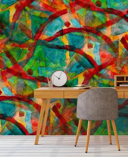 Lijnen en stippen abstract behang