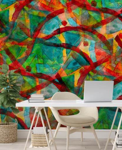 Lijnen en stippen abstract behang