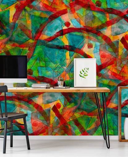 Lijnen en stippen abstract behang