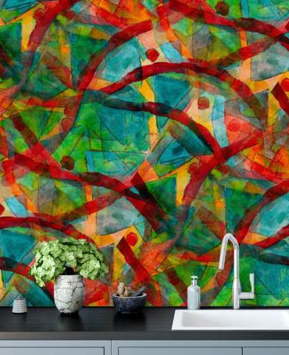 Lijnen en stippen abstract behang