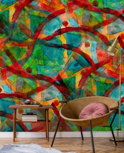 Lijnen en stippen abstract behang