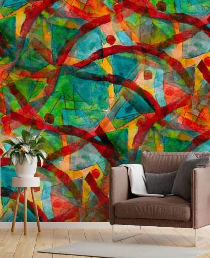 Lijnen en stippen abstract behang