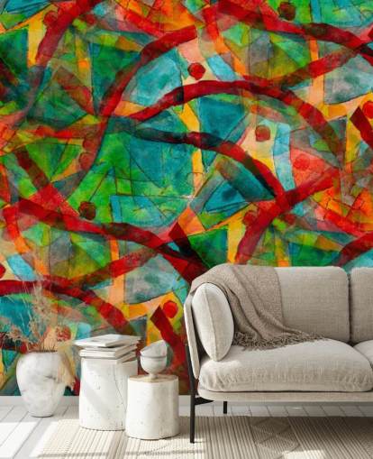 Lijnen en stippen abstract behang