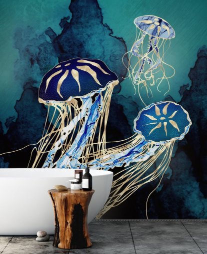 golden coloured jellyfish with dark blue background wallpaper golden coloured jellyfish with dark blue background wallpaper