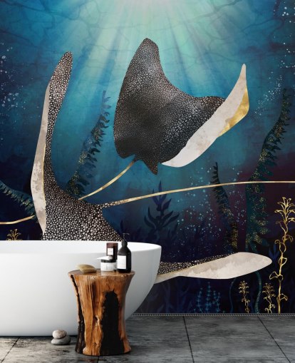 stingray navy and gold colour wallpaper