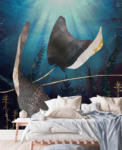 carta da parati stingray blu navy e oro carta da parati stingray blu navy e oro