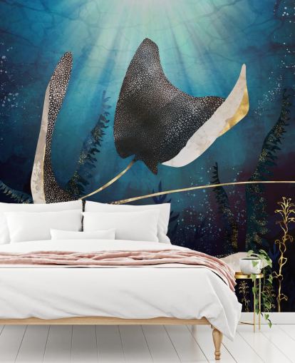 carta da parati stingray blu navy e oro