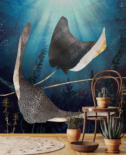 carta da parati stingray blu navy e oro carta da parati stingray blu navy e oro