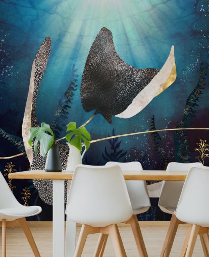 stingray navy and gold colour wallpaper