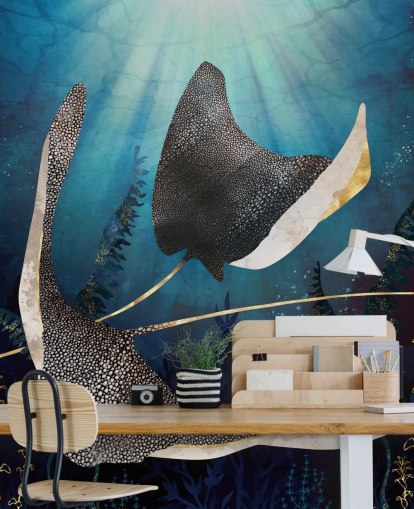 stingray navy und goldfarben tapete