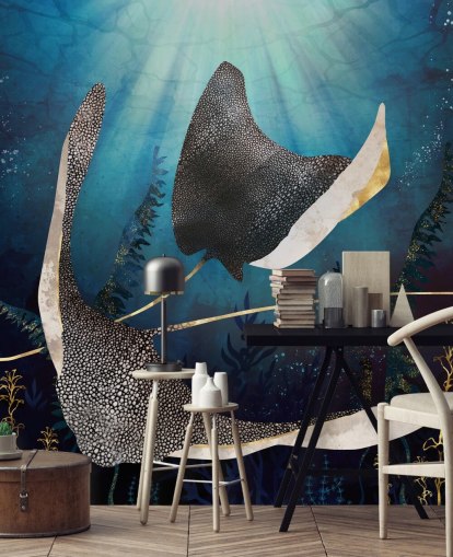 carta da parati stingray blu navy e oro