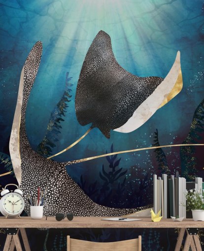 stingray marine og gull farge tapet