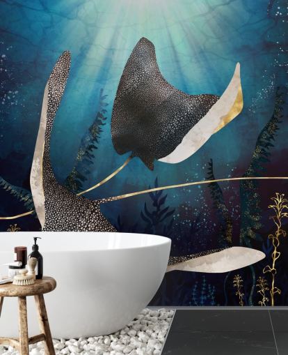 stingray marine og gull farge tapet