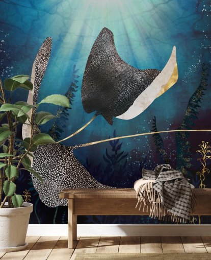 stingray marine og gull farge tapet
