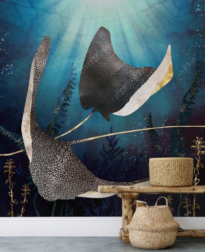 papel de parede stingray navy e gold color