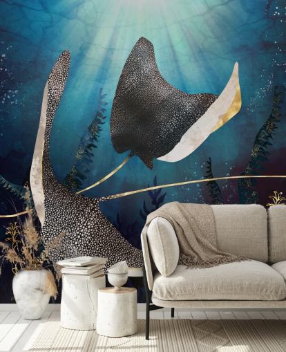 stingray navy and gold colour wallpaper