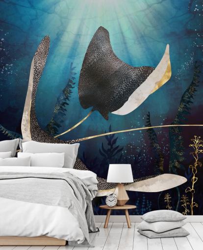 papel pintado de color azul marino y dorado