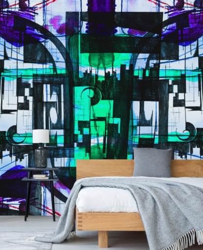 Groen en paars abstract behang