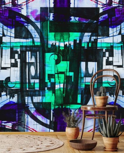 Groen en paars abstract behang