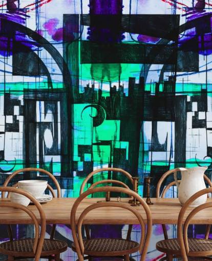 Groen en paars abstract behang Groen en paars abstract behang