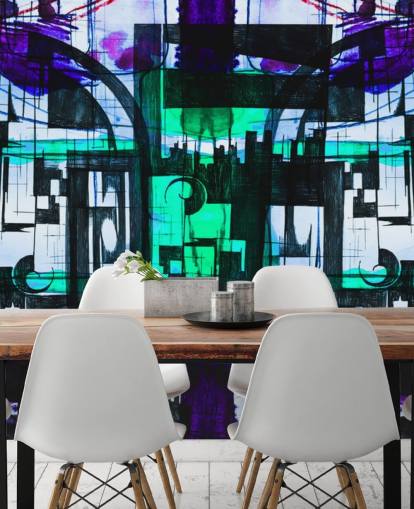 Groen en paars abstract behang Groen en paars abstract behang