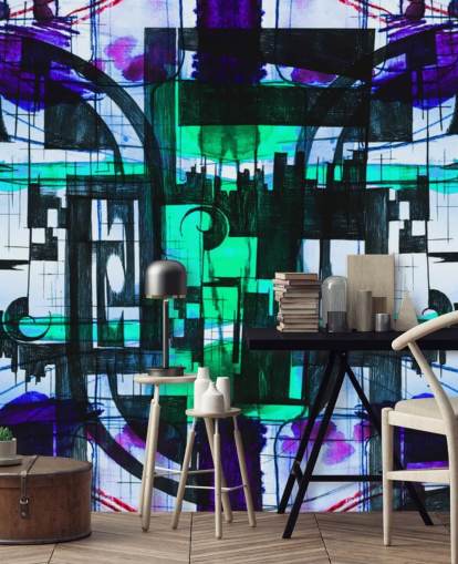 Papel pintado abstracto verde y morado