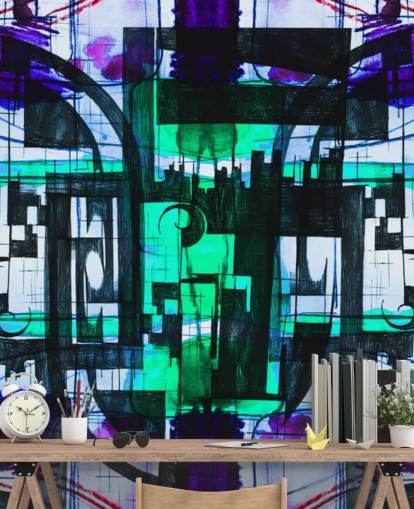 Groen en paars abstract behang