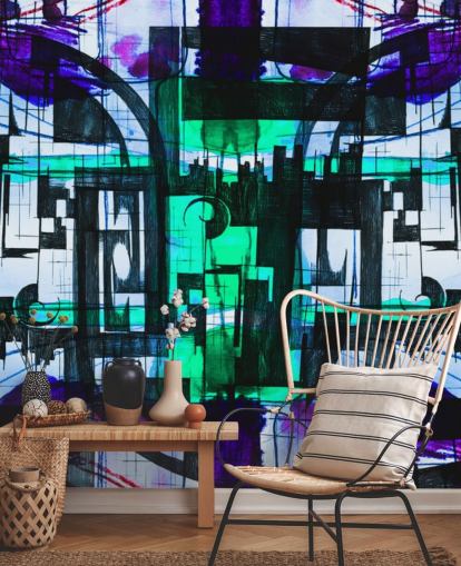 Papel pintado abstracto verde y morado